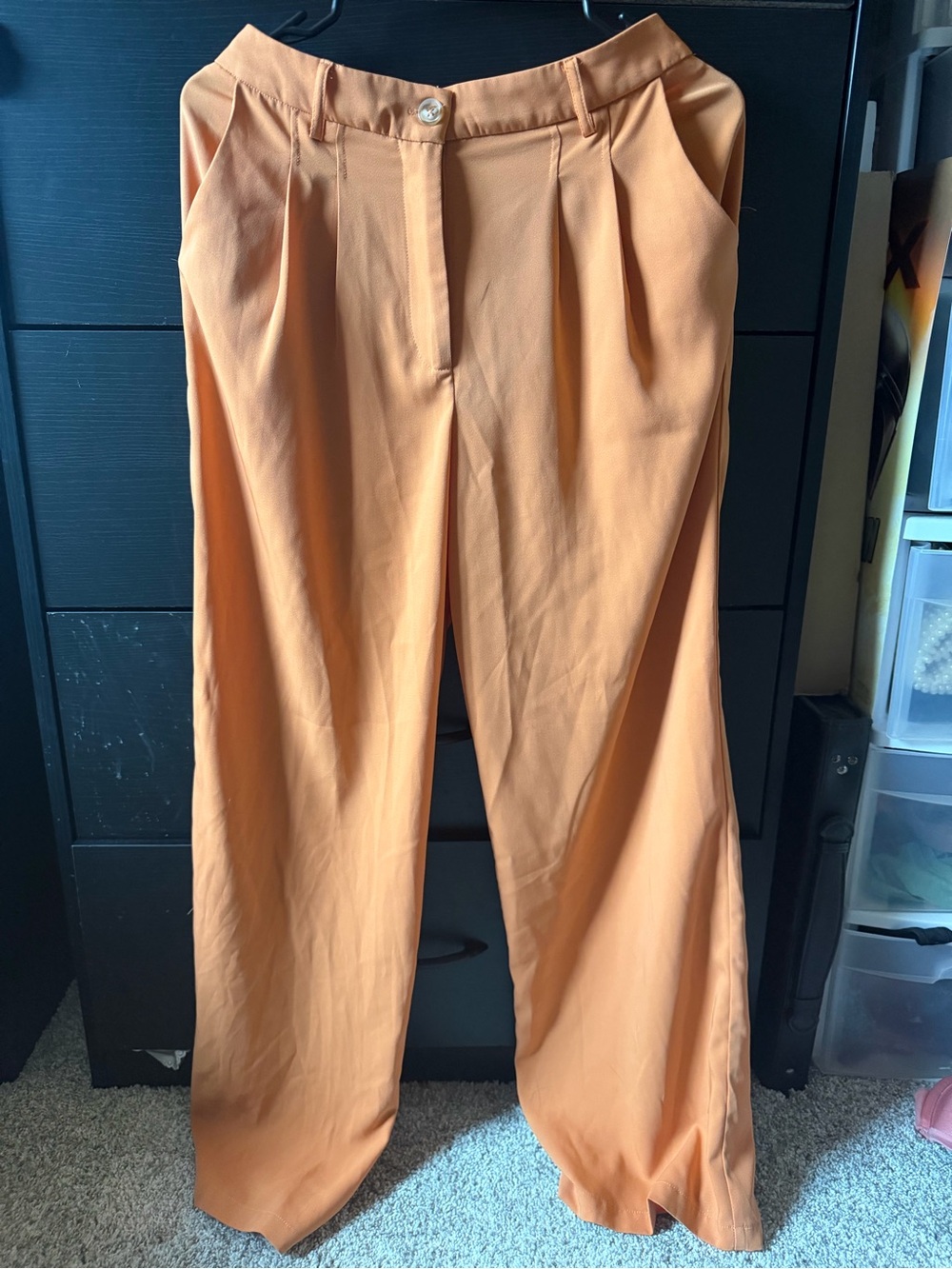 High-Waist Wide Leg Trousers in Peach Orange